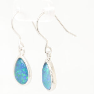 Green Blue Sterling Silver Australian Triplet Opal Drop Earrings