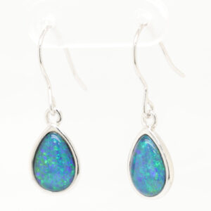 Green Blue Sterling Silver Australian Triplet Opal Drop Earrings