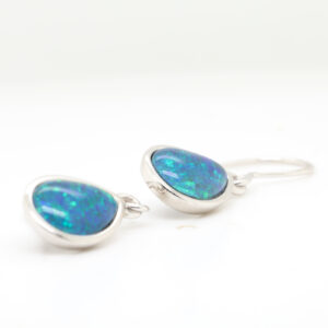 Green Blue Sterling Silver Australian Triplet Opal Drop Earrings