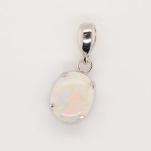 Blue Green Pink Sterling Silver Solid Australian White Opal Necklace Pendant