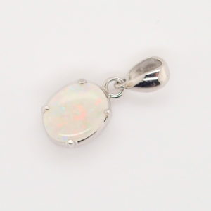 Blue Green Pink Sterling Silver Solid Australian White Opal Necklace Pendant