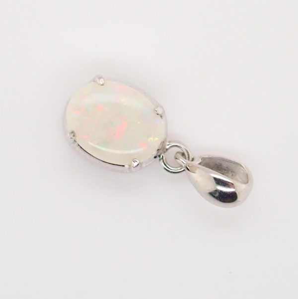 Blue Green Pink Sterling Silver Solid Australian White Opal Necklace Pendant