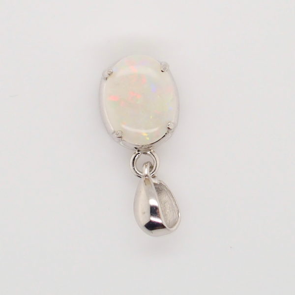 Blue Green Pink Sterling Silver Solid Australian White Opal Necklace Pendant