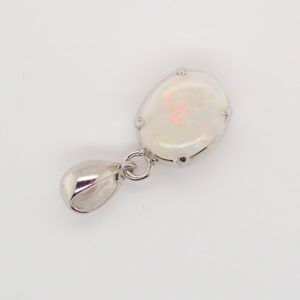 Blue Green Pink Sterling Silver Solid Australian White Opal Necklace Pendant