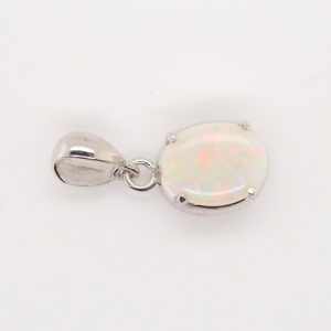 Blue Green Pink Sterling Silver Solid Australian White Opal Necklace Pendant