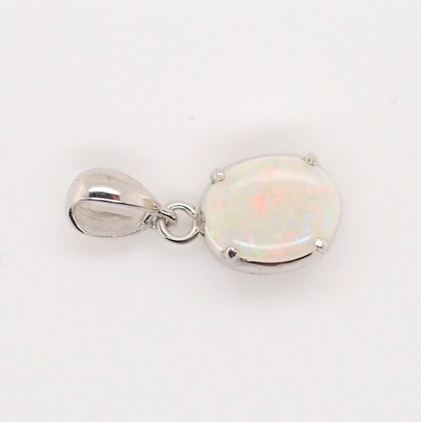 Blue Green Pink Sterling Silver Solid Australian White Opal Necklace Pendant