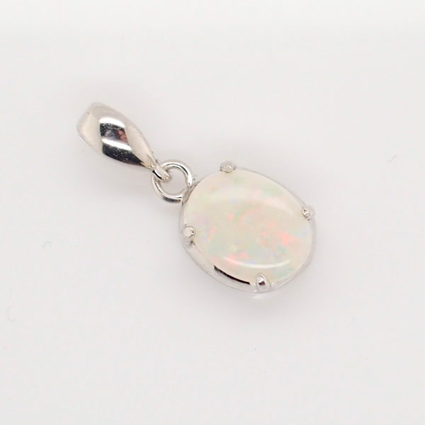 Blue Green Pink Sterling Silver Solid Australian White Opal Necklace Pendant