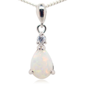 Blue Green Pink Sterling Silver Solid Australian White Opal Necklace Pendant