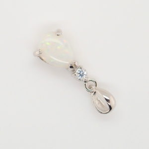 Blue Green Pink Sterling Silver Solid Australian White Opal Necklace Pendant