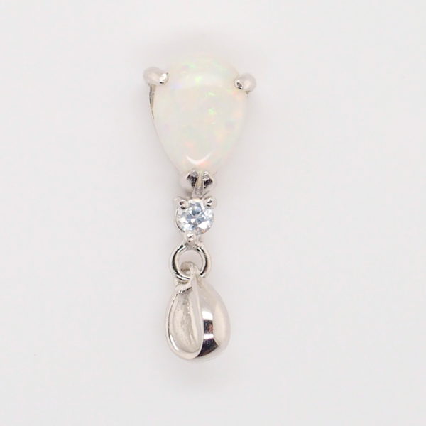 Blue Green Pink Sterling Silver Solid Australian White Opal Necklace Pendant