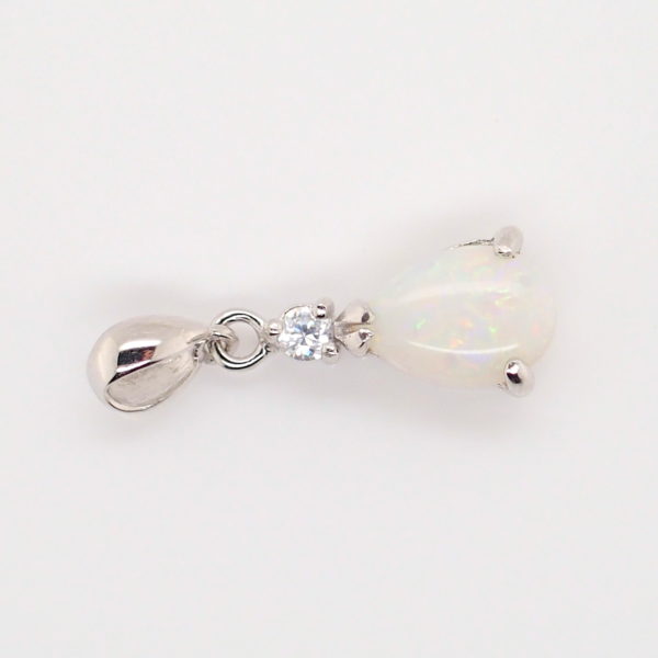 Blue Green Pink Sterling Silver Solid Australian White Opal Necklace Pendant