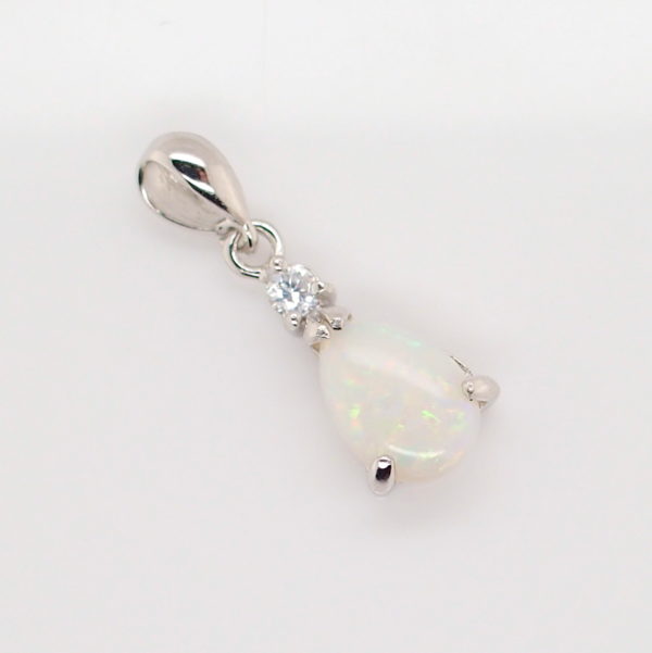 Blue Green Pink Sterling Silver Solid Australian White Opal Necklace Pendant