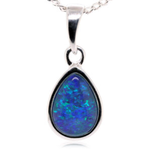 Blue Green Sterling Silver Australian Triplet Opal Necklace Pendant