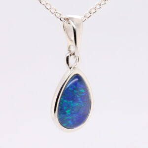 Blue Green Sterling Silver Australian Triplet Opal Necklace Pendant