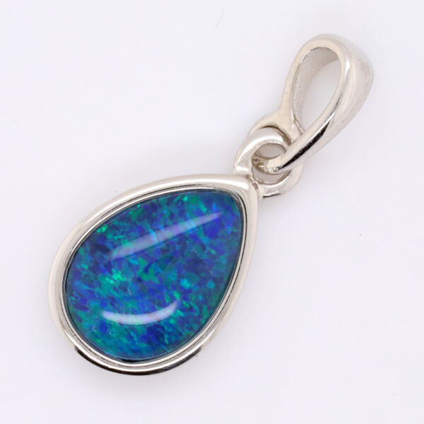 Blue Green Sterling Silver Australian Triplet Opal Necklace Pendant