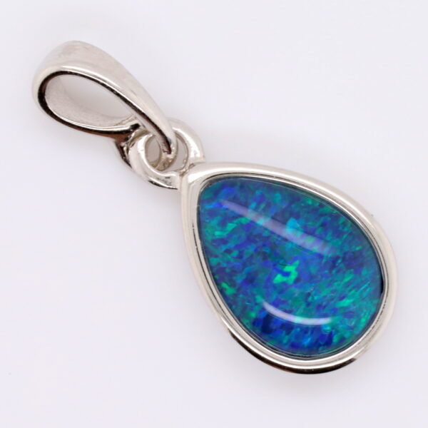 Blue Green Sterling Silver Australian Triplet Opal Necklace Pendant