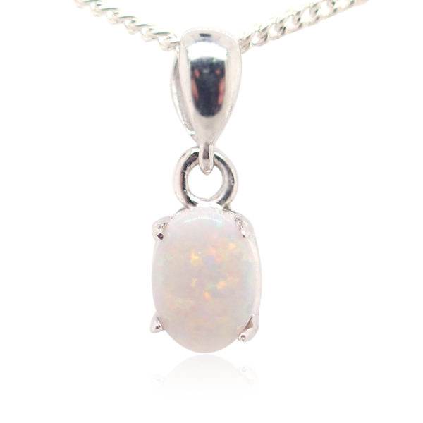 Blue Green Pink Sterling Silver Solid Australian White Opal Necklace Pendant