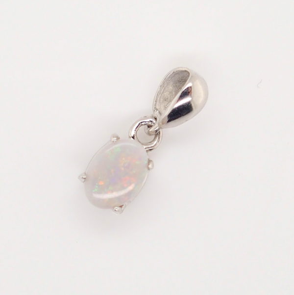 Blue Green Pink Sterling Silver Solid Australian White Opal Necklace Pendant