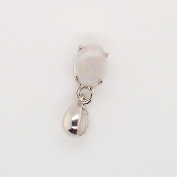 Blue Green Pink Sterling Silver Solid Australian White Opal Necklace Pendant