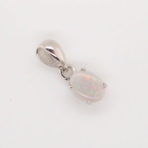 Blue Green Pink Sterling Silver Solid Australian White Opal Necklace Pendant