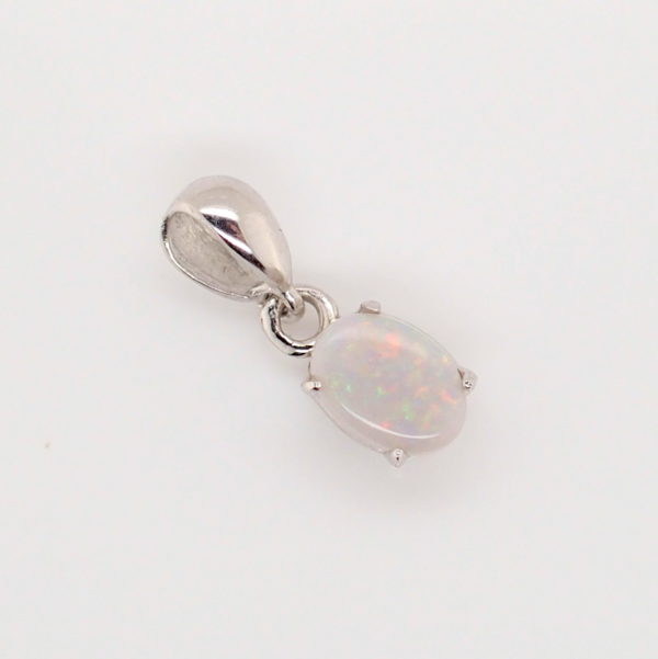 Blue Green Pink Sterling Silver Solid Australian White Opal Necklace Pendant