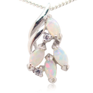 Blue Green Pink Sterling Silver Solid Australian White Opal Necklace Pendant