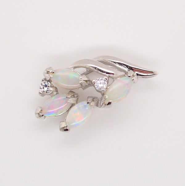 Blue Green Pink Sterling Silver Solid Australian White Opal Flower Necklace Pendant