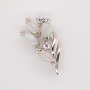 Blue Green Pink Sterling Silver Solid Australian White Opal Flower Necklace Pendant