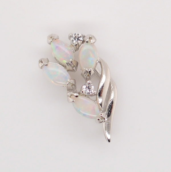 Blue Green Pink Sterling Silver Solid Australian White Opal Flower Necklace Pendant