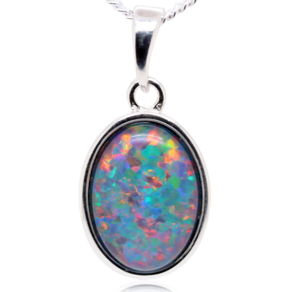 Blue Green Red Sterling Silver Australian Triplet Opal Necklace Pendant