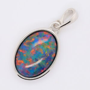 Blue Green Red Sterling Silver Australian Triplet Opal Necklace Pendant