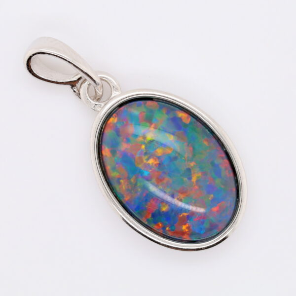 Blue Green Red Sterling Silver Australian Triplet Opal Necklace Pendant