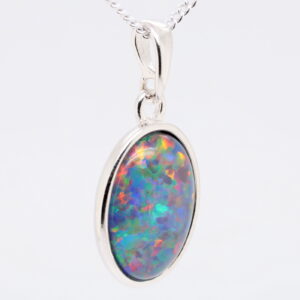 Blue Green Red Sterling Silver Australian Triplet Opal Necklace Pendant