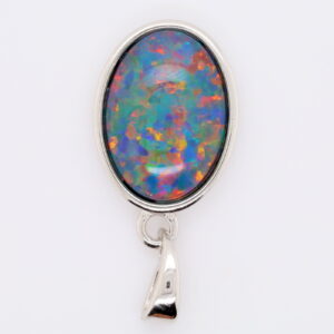 Blue Green Red Sterling Silver Australian Triplet Opal Necklace Pendant