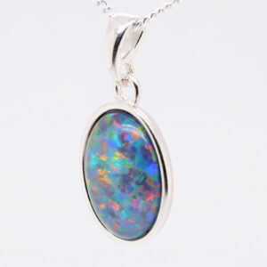 Blue Green Red Sterling Silver Australian Triplet Opal Necklace Pendant