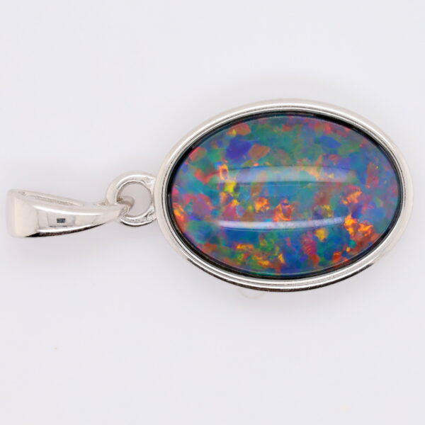 Blue Green Red Sterling Silver Australian Triplet Opal Necklace Pendant