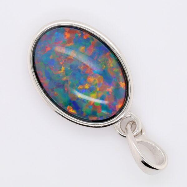 Blue Green Red Sterling Silver Australian Triplet Opal Necklace Pendant