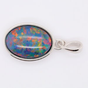 Blue Green Red Sterling Silver Australian Triplet Opal Necklace Pendant
