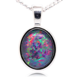 Blue Green Red Sterling Silver Australian Triplet Opal Necklace Pendant