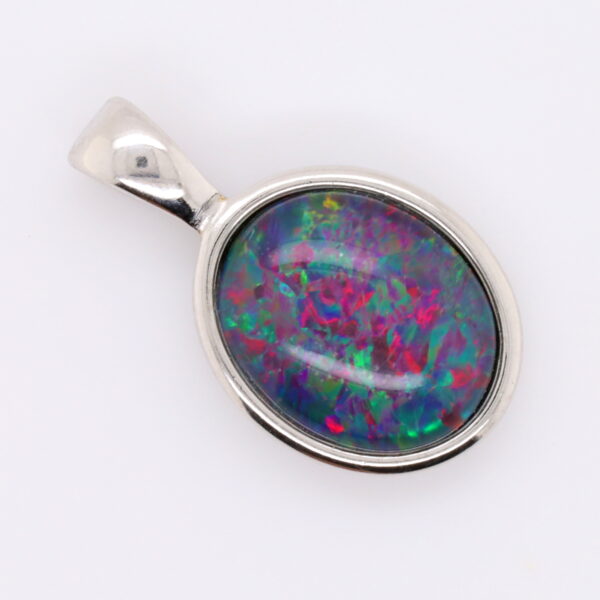 Blue Green Red Sterling Silver Australian Triplet Opal Necklace Pendant