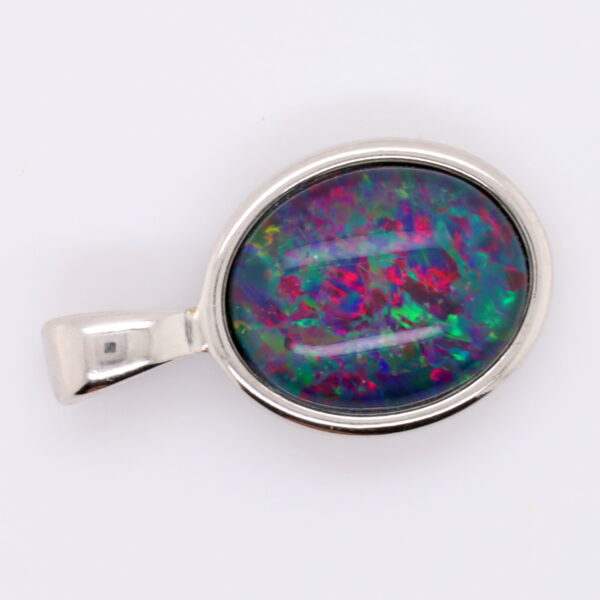 Blue Green Red Sterling Silver Australian Triplet Opal Necklace Pendant