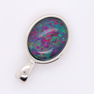 Blue Green Red Sterling Silver Australian Triplet Opal Necklace Pendant