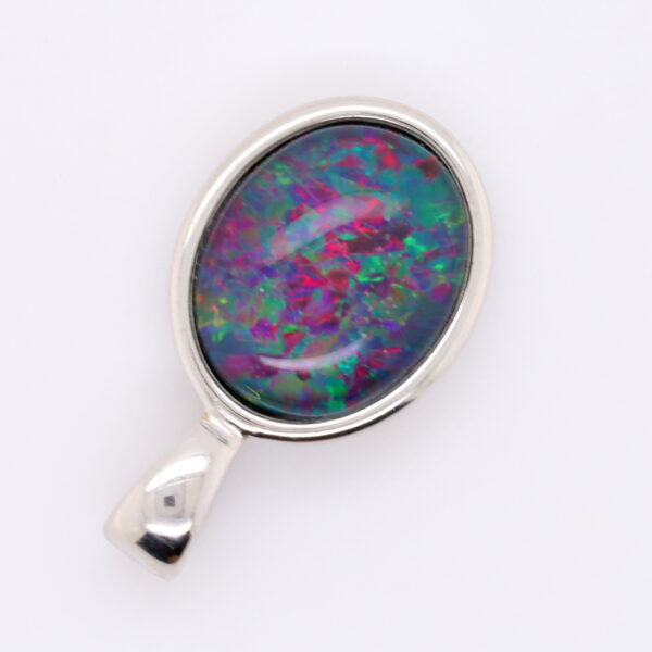 Blue Green Red Sterling Silver Australian Triplet Opal Necklace Pendant