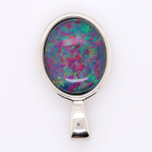 Blue Green Red Sterling Silver Australian Triplet Opal Necklace Pendant