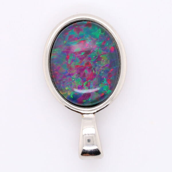 Blue Green Red Sterling Silver Australian Triplet Opal Necklace Pendant