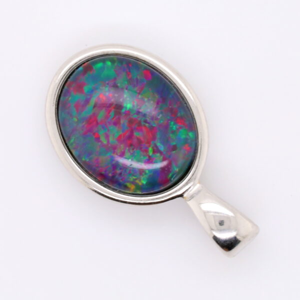 Blue Green Red Sterling Silver Australian Triplet Opal Necklace Pendant