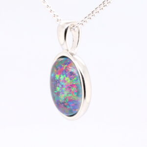 Blue Green Red Sterling Silver Australian Triplet Opal Necklace Pendant