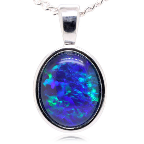 Blue Green Sterling Silver Australian Triplet Opal Necklace Pendant