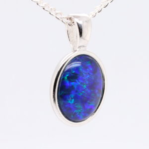 Blue Green Sterling Silver Australian Triplet Opal Necklace Pendant