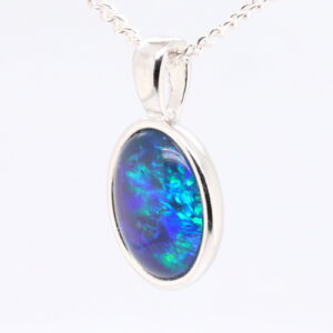 Blue Green Sterling Silver Australian Triplet Opal Necklace Pendant